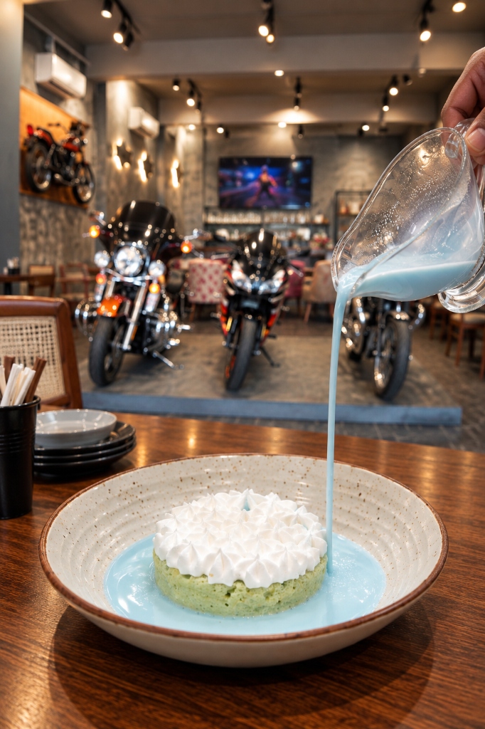 Blue Pea Tres Leches dessert at EBD Café